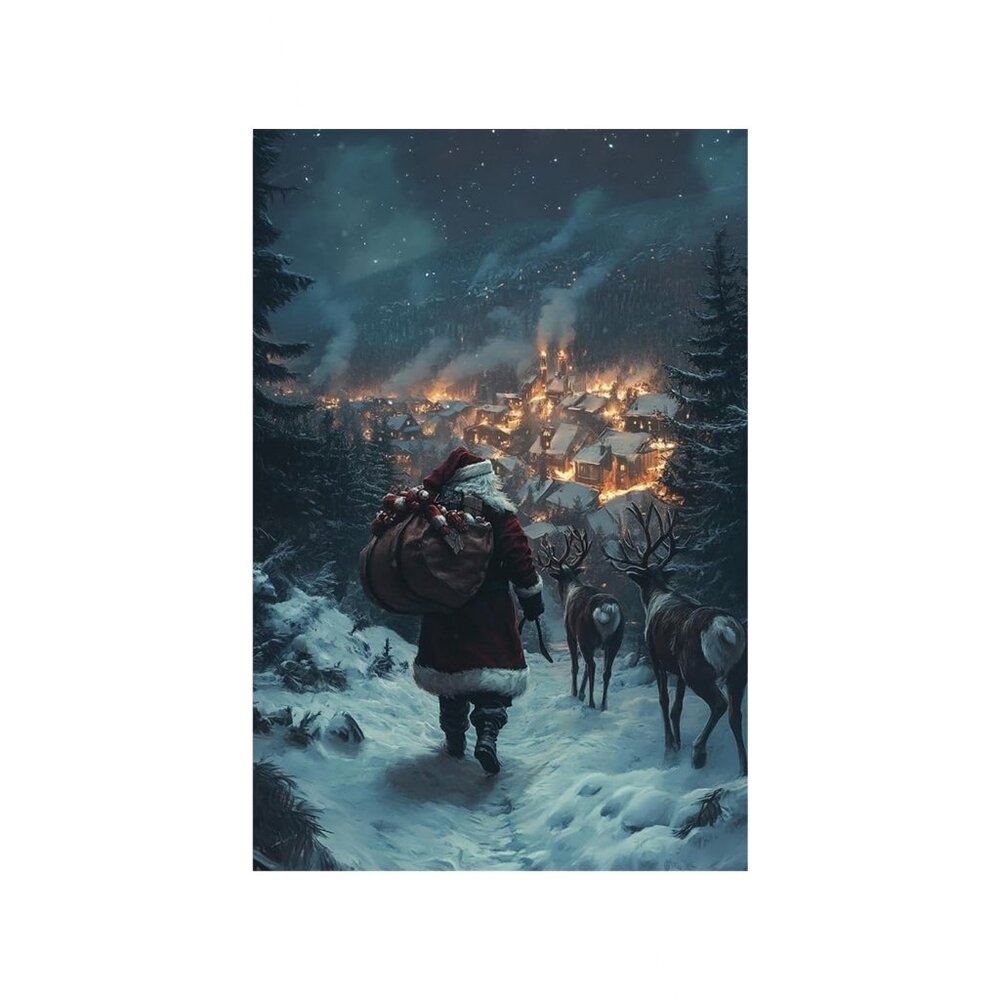 Santa Claus Reindeer Unframed Canvas Wall Art  24" X 36"